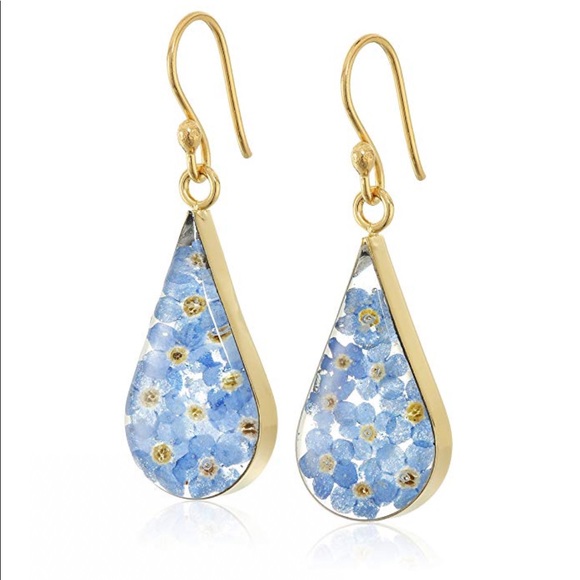 Jewelry - Sterling Silver Pressed Flower Teardrop Earrings